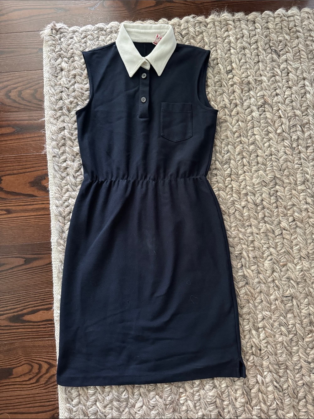 Sleeveless Navy Knit Polo Dress with Contrasting White Collar